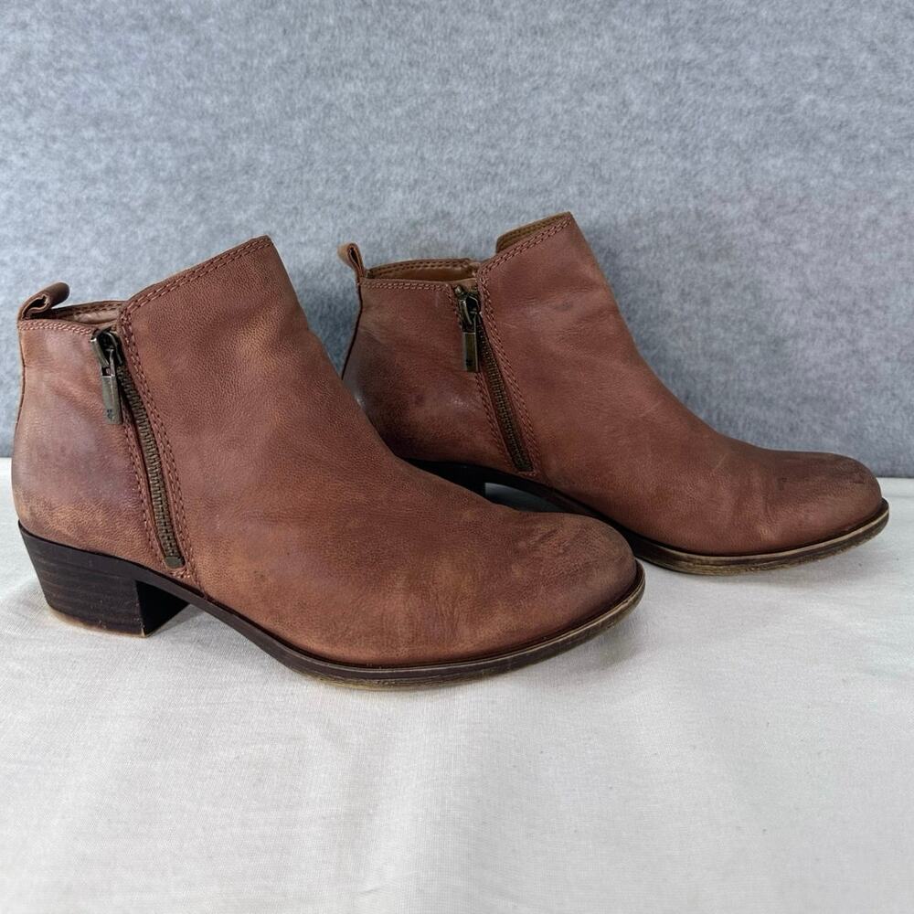 Lucky Brand Women’s sz 6 Basel Ankle Leather Booties Cognac Block Heel BOHO